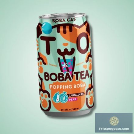 Boba Cat Bubble Tea Cantaloupe Peach sárgadinnye és körte ízesítésű buborék tea 315ml