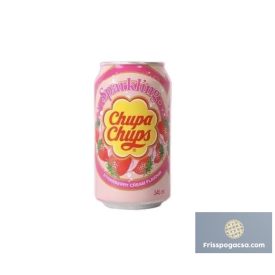   Chupa Chups Strawberry Cream eperkrém ízű szénsavas üdítő 345ml DRS