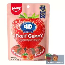   Amos 4D Fruity Gummy Strawberry eperlével töltött gumicukor 65g